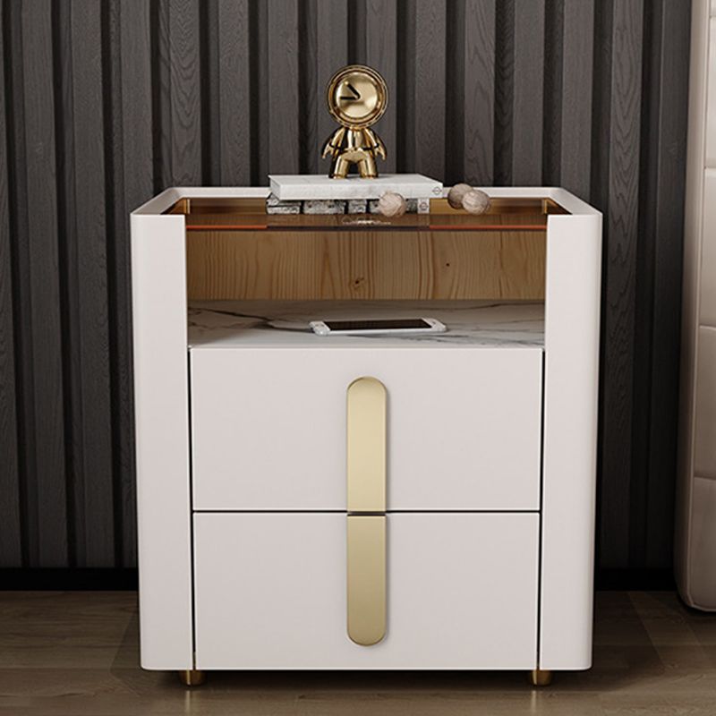 グラム22インチHナイトスタンドガラストップオープンストレージ2ドロワーナイトテーブル