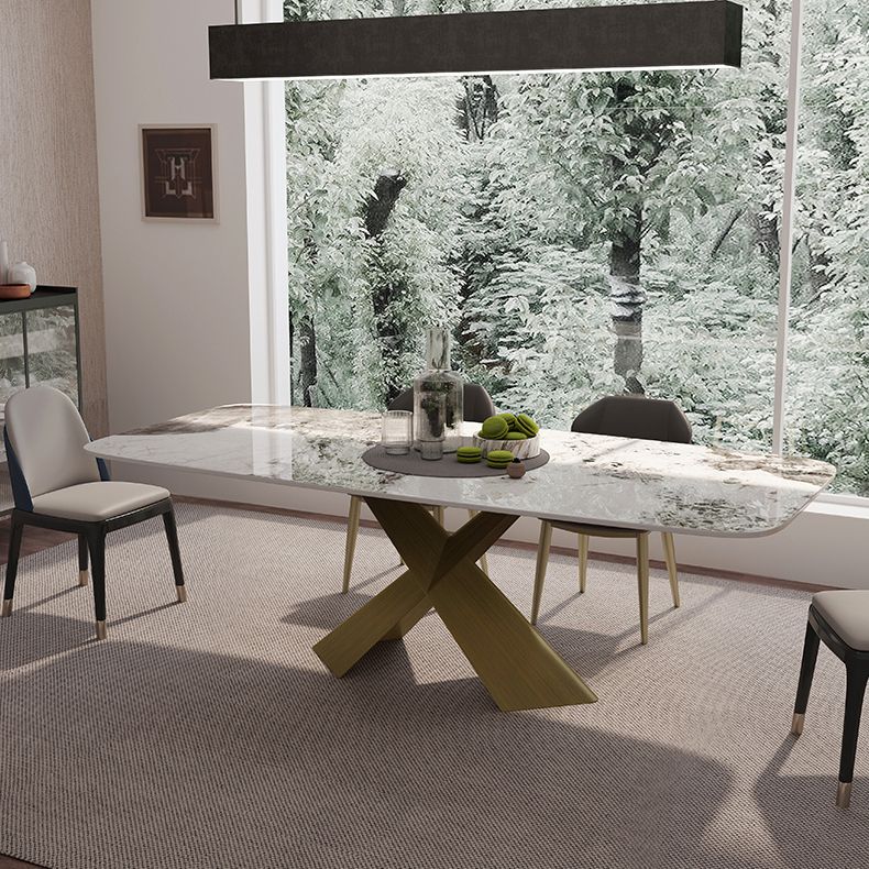 Sintered Stone Top Dining Table for Restaurant Luxury Rectangle Table with Metal Pedestal Clearhalo ' dining_table' 'Dining Tables & Seating' 'Dining Tables' 'furn' 'furn_dining_table' 'Furniture' 'furniture_dining_table' 'Kitchen & Dining Furniture' 'kitchen&dining_furn' 'kitchen' 'kitchen_dining_table' 1200x1200_386656d1-5d68-44c7-98aa-f78821ffaf9e