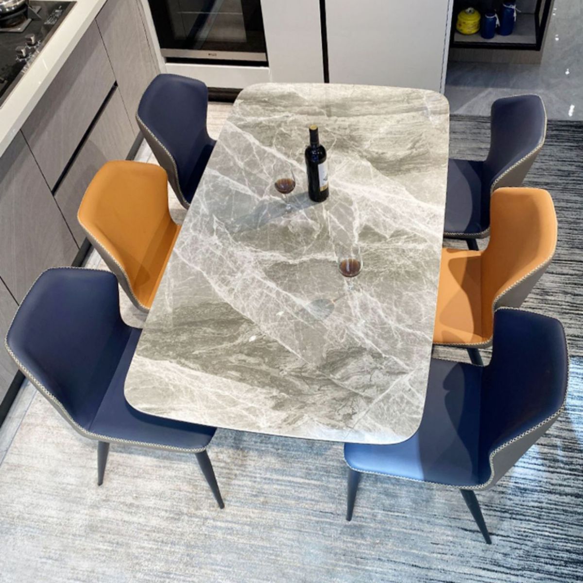 Rechthoek moderne stenen tafel standaard hoogte eettafel met voetstukbasis