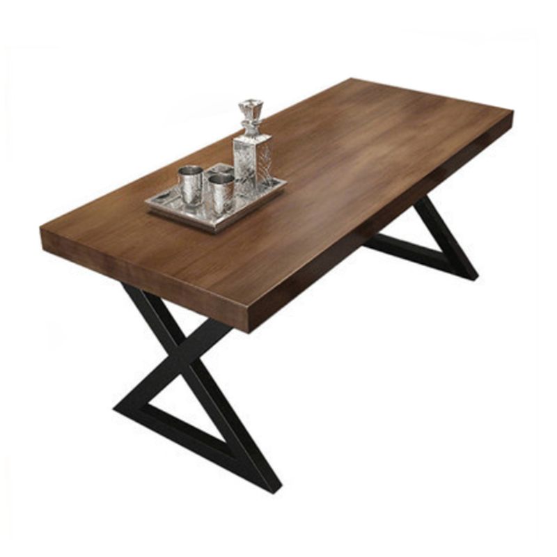 Mesa de comedor rectangular con escritorio de cocina industrial de madera maciza con pedestal doble