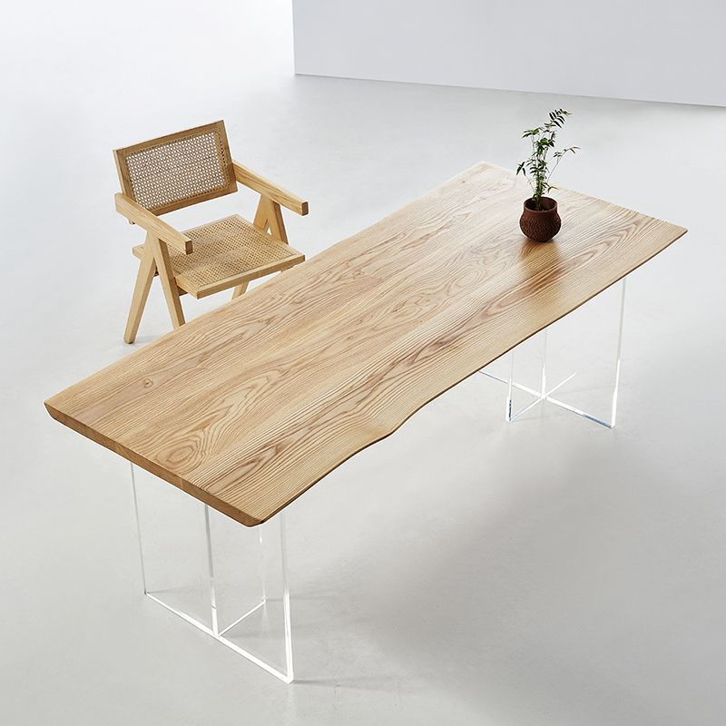 Natural Ash Wood Dining Table Rectangle Clear Acrylic Double Pedestal Table Clearhalo 'Dining Tables & Seating' 'Dining Tables' 'dining_table' 'furn' 'furn_dining_table' 'Furniture' 'Kitchen & Dining Furniture' 1200x1200_386d2e9f-f960-47d3-bcbc-cdd3659871f6
