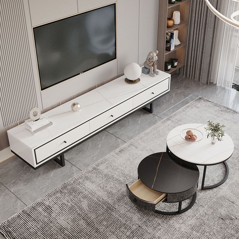 Modern Style Stone TV Stand White Colour Enclosed Storage TV Stand Console with 3 Drawers Clearhalo 'furn' 'furn_tv_stands_entertainment_centers' 'Furniture' 'Living Room Furniture' 'TV Stands & Entertainment Centers' 'TV Stands & Media Storage Furniture' 'tv_stands_entertainment_centers' 1200x1200_386d2f40-65ac-47b7-8017-d75c5723c35d