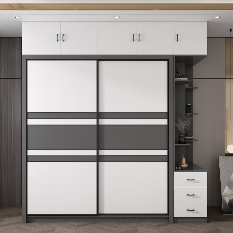 Contemporary Grey and White Storage Cabinet Bedroom Cabinet with Sliding Doors Clearhalo &#39;Armoires &amp; Wardrobes&#39; &#39;armoires_wardrobes&#39; &#39;Bedroom Furniture&#39; &#39;furn&#39; &#39;furn_armoires_wardrobes&#39; &#39;Furniture&#39; 1200x1200_38715a14-a0fd-40a8-9195-f68beec7aa58
