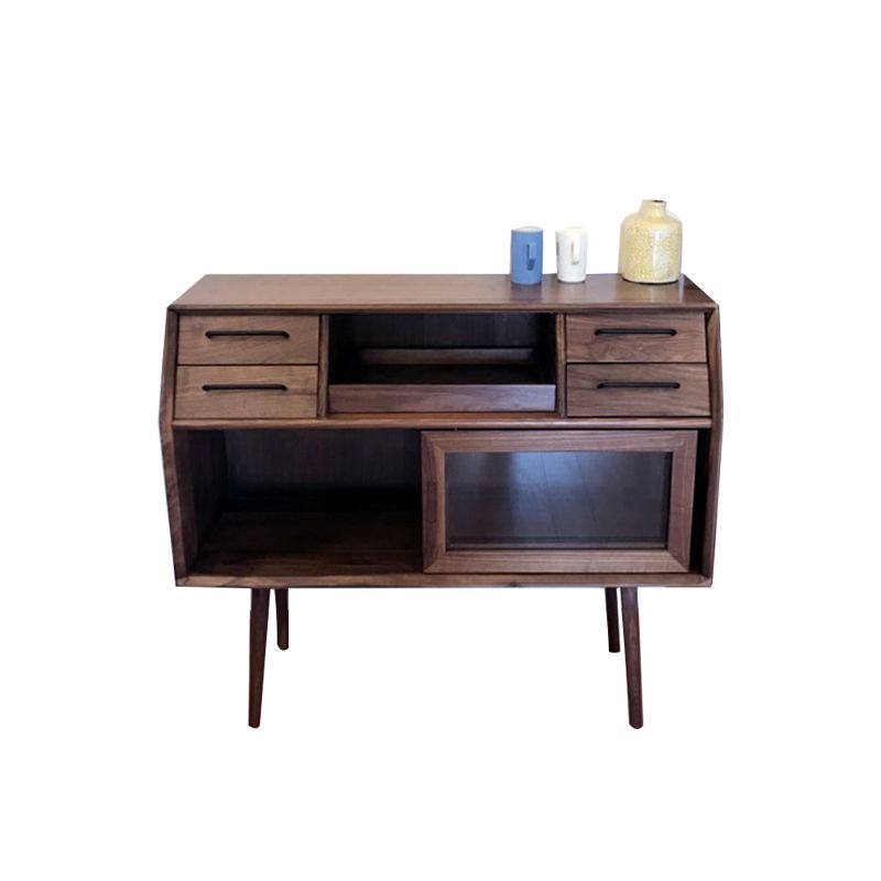 Server da pranzo per porte scorrevoli Credenza in legno massiccio di pino con porta di vetro