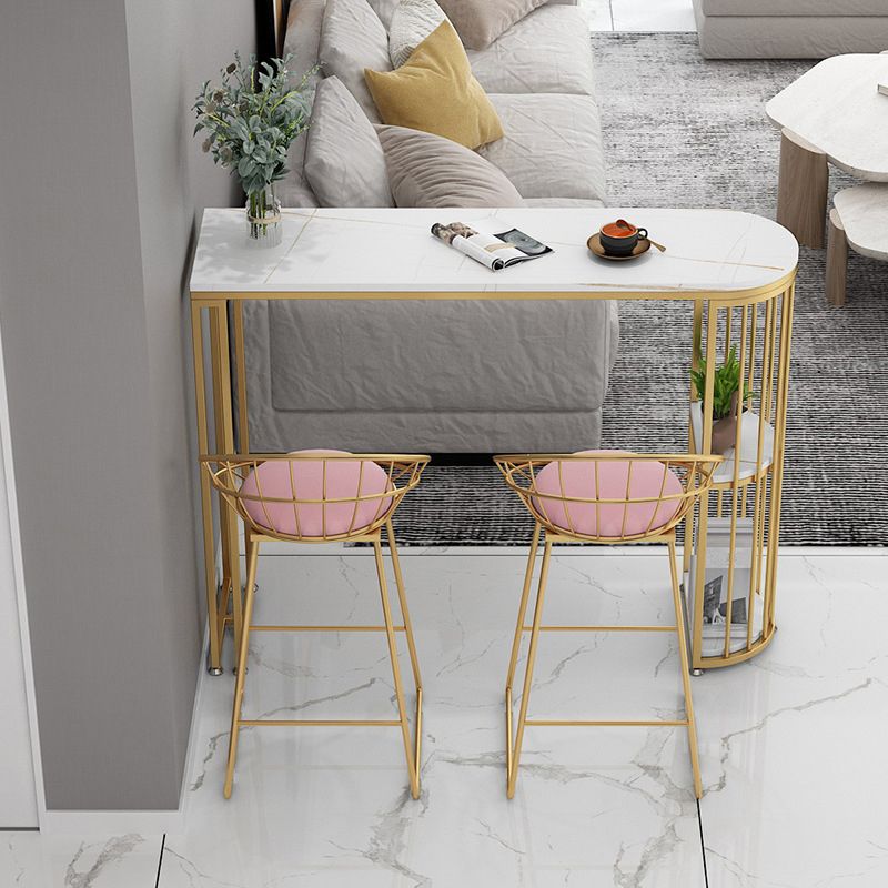 Glam Bar Dining Table Stone Top Iron Indoor Bistro Table with Shelf Clearhalo 'Bar Furniture' 'Bar Tables' 'bar_tables' 'furn' 'furn_bar_tables' 'Furniture' 'furniture_bar_tables' 'Kitchen & Dining Furniture' 1200x1200_38763a39-fe1e-4bb4-b591-f0892e5eee2b