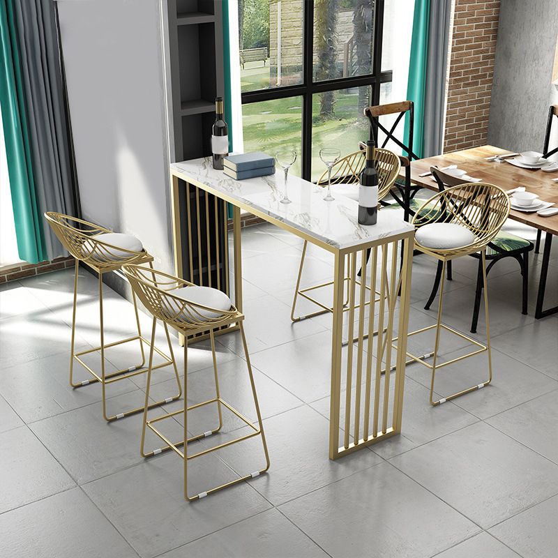 Glam Bar Height Table Faux Marble Top Bistro Bar Table with Double Pedestal Base Clearhalo 'Bar Furniture' 'Bar Tables' 'bar_tables' 'furn' 'furn_bar_tables' 'Furniture' 'Kitchen & Dining Furniture' 1200x1200_38770452-342b-4174-b3a9-c5823360d348