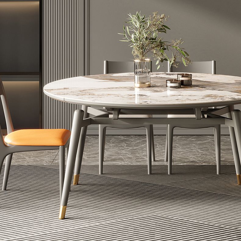 Luxury White Stone Top Dining Room Table with 4 Grey Oak Legs