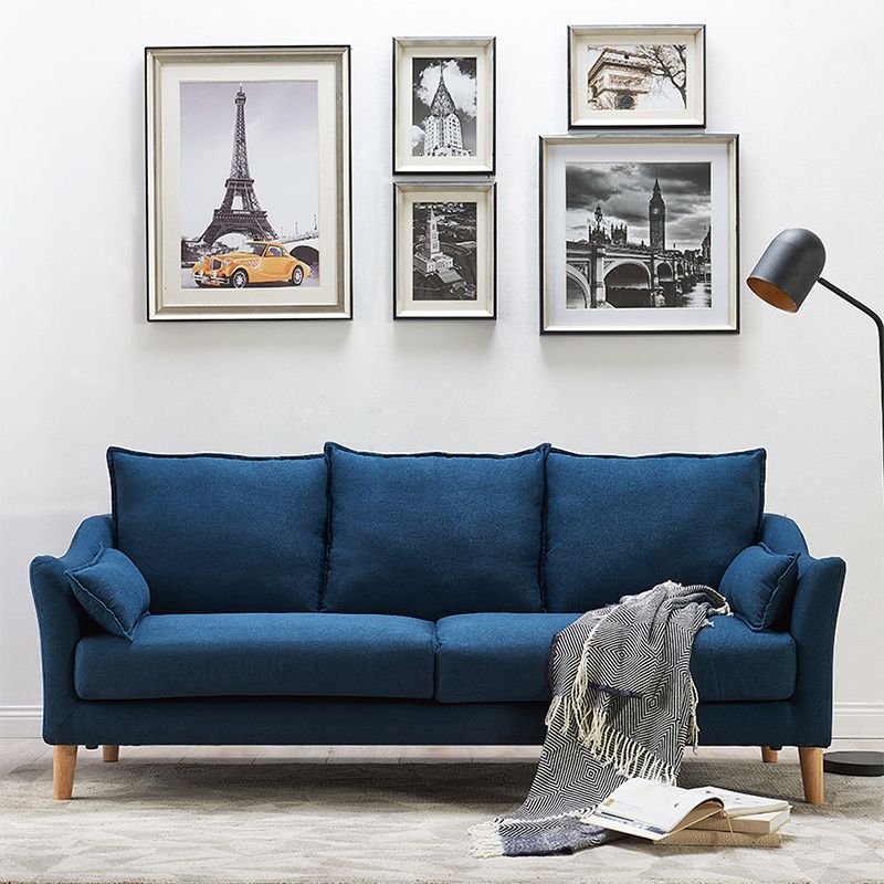 Divano posteriore in tessuto. Divano braccio inclinato moderno con gambe in legno