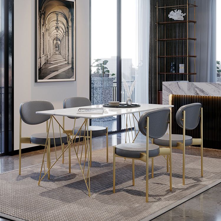 Glam Stone Top Dining Table Set 1/2/5 Pieces Rectangle White Indoor Dinette Set Clearhalo 'Dining Room Sets' 'Dining Tables & Seating' 'dining_room_set' 'furn' 'furn_dining_room_set' 'Furniture' 'Kitchen & Dining Furniture' 1200x1200_387adf6e-62ca-4b27-bd37-5b7e30c24124