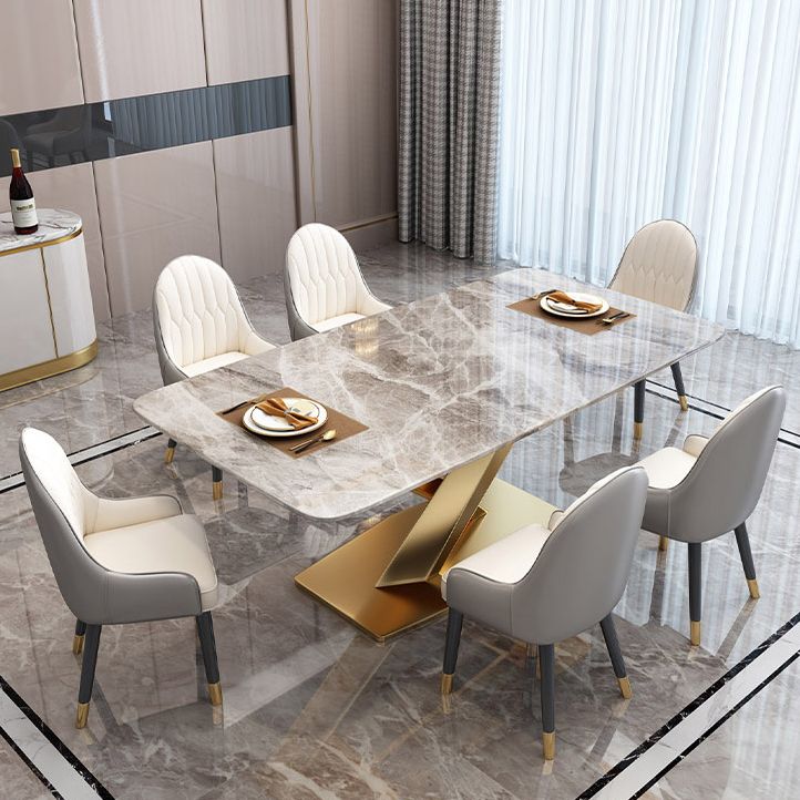 Glam Sintered Stone Kitchen Dining Table Rectangle Standard Dining Table with Pedestal Base Clearhalo ' dining_table' 'Dining Tables & Seating' 'Dining Tables' 'furn' 'furn_dining_table' 'Furniture' 'furniture_dining_table' 'Kitchen & Dining Furniture' 'kitchen&dining_furn' 'kitchen' 'kitchen_dining_table' 1200x1200_387c2946-6601-4ab3-8158-302813a99875