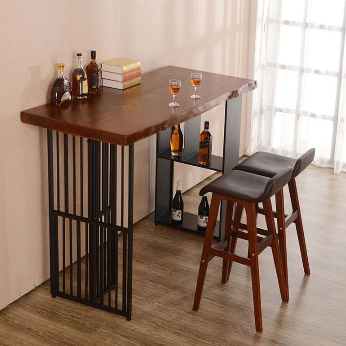 Solid Wood Bar Dining Table Industrial Bar Dining Table with Double Pedestal Base Clearhalo 'Bar Furniture' 'Bar Tables' 'bar_tables' 'furn' 'furn_bar_tables' 'Furniture' 'furniture_bar_tables' 'Kitchen & Dining Furniture' 1200x1200_387c62ad-3cd8-4e2a-a5a6-9c38b9b22fc3