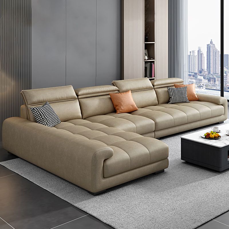 Modern Square Arm Sectional SofaFaux Leather L-Shape Sofa for Living Room