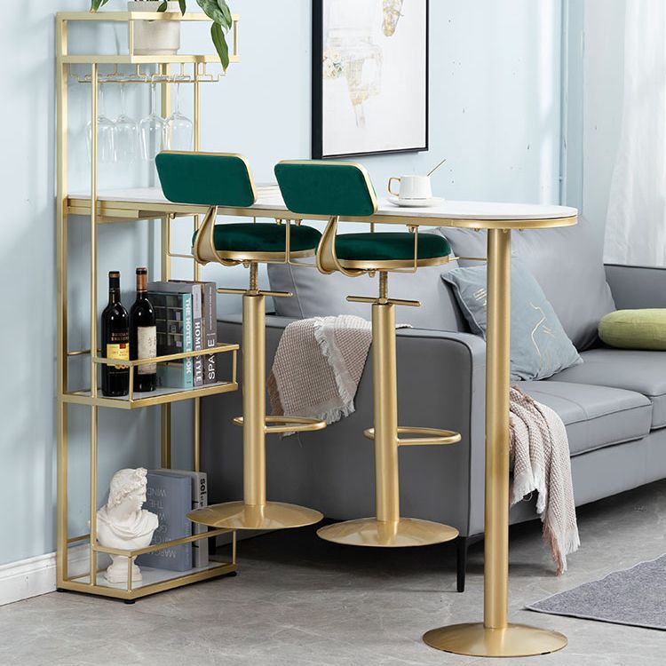 Glam Iron Bar Table Faux Marble White Top 41.3"H Bistro Table with Wine Rack Clearhalo 'Bar Furniture' 'Bar Tables' 'bar_tables' 'furn' 'furn_bar_tables' 'Furniture' 'furniture_bar_tables' 'Kitchen & Dining Furniture' 1200x1200_387d1fd0-dfae-4aca-bba6-94a0e0734bd8