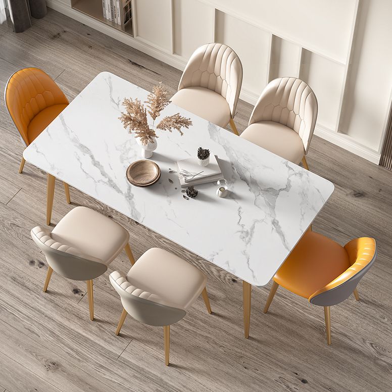 Rectangle 4 Legs Glam Dining Table White Fixed Table of Sintered Stone Clearhalo ' dining_table' 'Dining Tables & Seating' 'Dining Tables' 'furn' 'furn_dining_table' 'Furniture' 'furniture_dining_table' 'Kitchen & Dining Furniture' 'kitchen&dining_furn' 'kitchen' 'kitchen_dining_table' 1200x1200_387fb260-7a77-40d5-bec9-4eb725454698