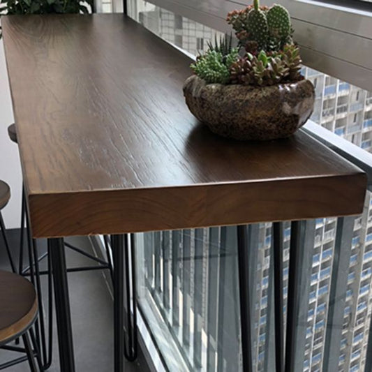 Tavolo da bar marrone in legno massiccio gambe nere e tavolo da bar di base in metallo