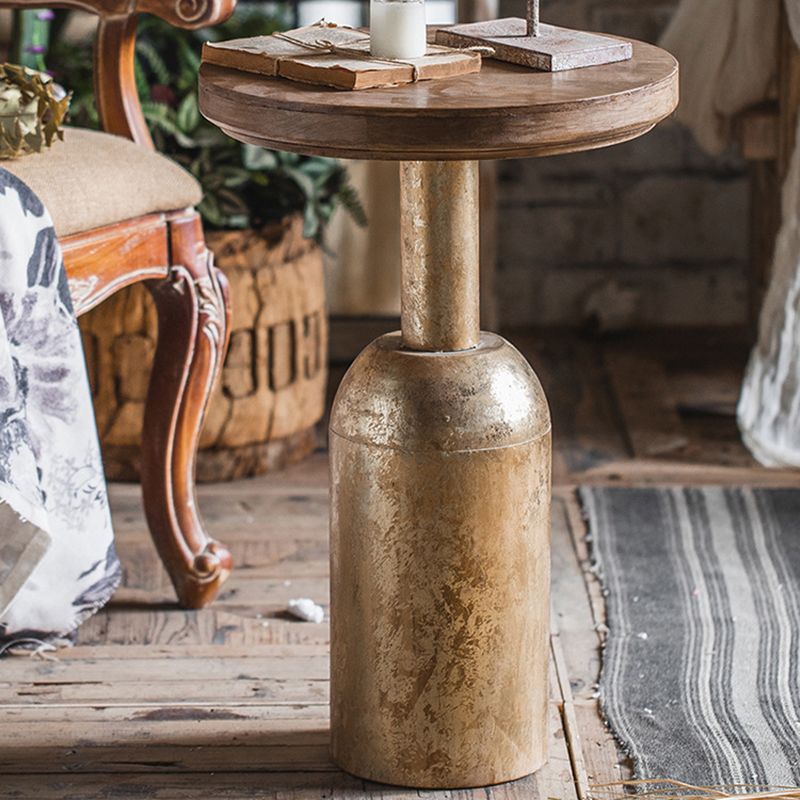French Country Round Wood Side Table Distressed Wood & Metal Pedestal End Table Clearhalo 'Coffee & Accent Tables' 'End & Side Tables' 'end_side_tables' 'furn' 'furn_end_side_tables' 'Furniture' 'Living Room Furniture' 1200x1200_38838273-cc6d-4a5f-9509-d0e676033373