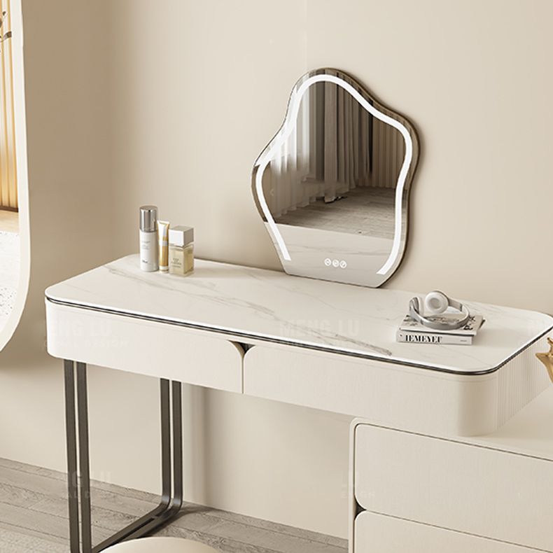 Contemporary Beige Makeup Vanity Desk with Drawers and Wooden Top