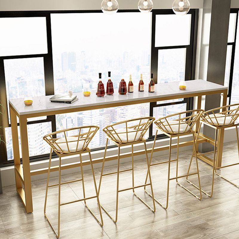 Glam Bar Height Table White Faux Marble Top Bistro Bar Table with Trestle Base Clearhalo 'Bar Furniture' 'Bar Tables' 'bar_tables' 'furn' 'furn_bar_tables' 'Furniture' 'Kitchen & Dining Furniture' 1200x1200_38870182-b126-4b02-ae77-434386d9098a