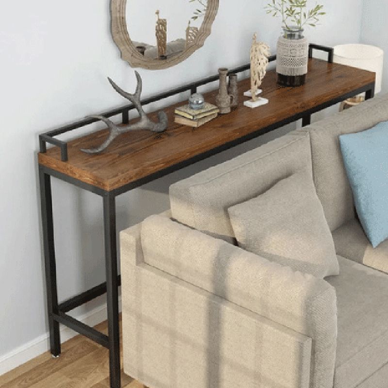 Pine Wood Bar Table Brown Industrial Bar Dining Table with Trestle Base Clearhalo 'Bar Furniture' 'Bar Tables' 'bar_tables' 'furn' 'furn_bar_tables' 'Furniture' 'furniture_bar_tables' 'Kitchen & Dining Furniture' 1200x1200_388d38bb-d4d5-4dd3-a01d-23fe74d37ab2