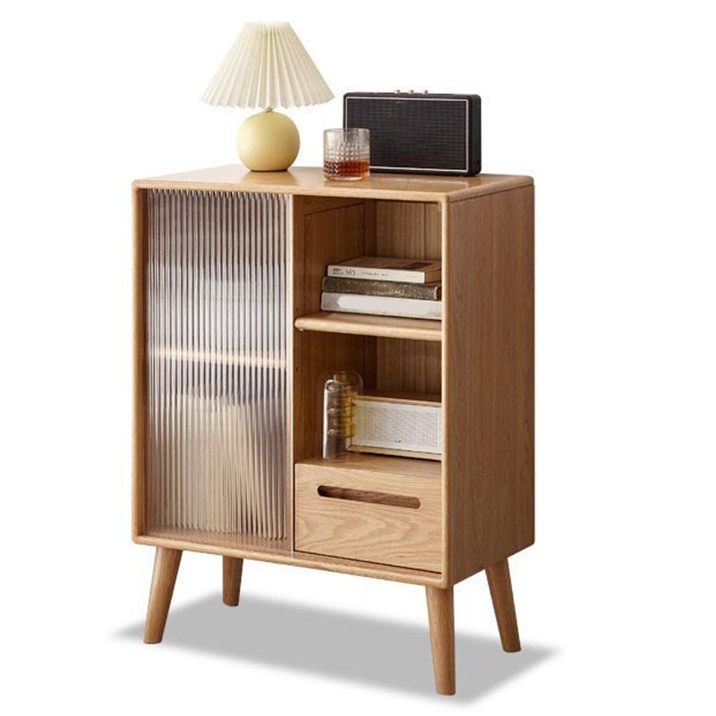 ナチュラルガラスパーン付きソリッドウッドリビングルームアクセントキャビネット付き