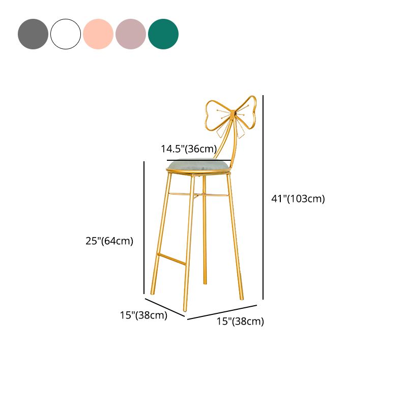 Glam Armless Backrest Counter Stool Iron Dessert Shop Bar Stool with Cushion and Pedal Clearhalo 'Bar Furniture' 'Bar Stools' 'bar_stools' 'furn' 'furn_bar_stools' 'Furniture' 'furniture_bar_stools' 'Kitchen & Dining Furniture' 1200x1200_3894d19b-4cec-4fc8-886f-4425979da8f2