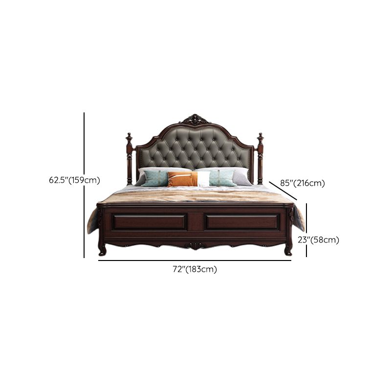Rubberwood Traditional Panel Bed 62.59" High Brown Bed with Upholstered Headboard Clearhalo 'Bedroom Furniture' 'Beds' 'furn' 'furn_beds' 'Furniture' 1200x1200_38956b93-5ee1-484d-aae6-9c3da3a4b86b