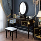 Ensemble de tabourets de coiffeuse de maquillage en miroir en bois noir / blanc