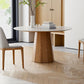 Modern Stone Top Dining Table Round Tabletop with Solid Wood Pedestal Base