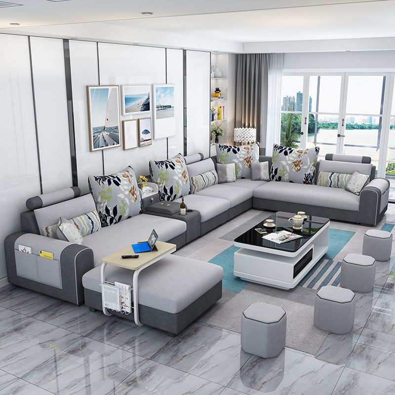 Sección modular contemporánea de 6 plazas con almacenamiento para sala de estar