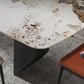 Table à manger rectangulaire de style industriel, table en pierre frittée avec pieds en métal