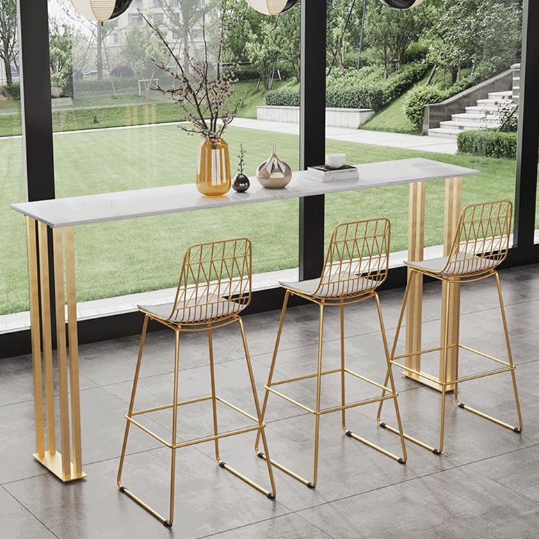 Stenen bar eettafel traditionele luxe rechthoekige bar eettafel met sleeënbasis