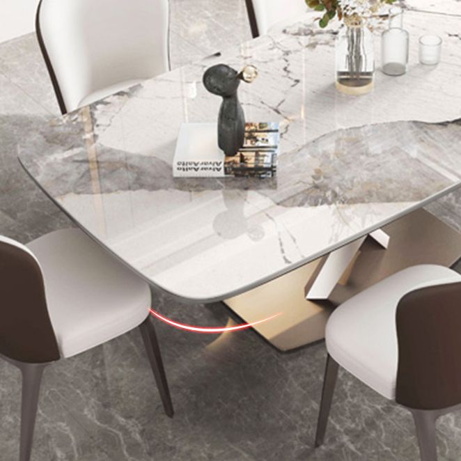 Rectangle Dining Table Stone Top Table with Stainless Steel Pedestal Base Clearhalo 'Dining Tables & Seating' 'Dining Tables' 'dining_table' 'furn' 'furn_dining_table' 'Furniture' 'furniture_dining_table' 'Kitchen & Dining Furniture' 1200x1200_38a3a382-4edd-4ece-b196-6922e3732052