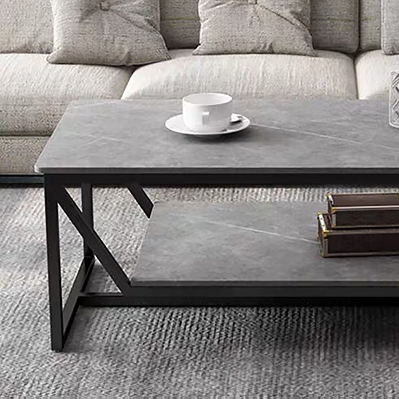 Slate Minimalist Coffee Table Trestle Coffee Table with Storage
