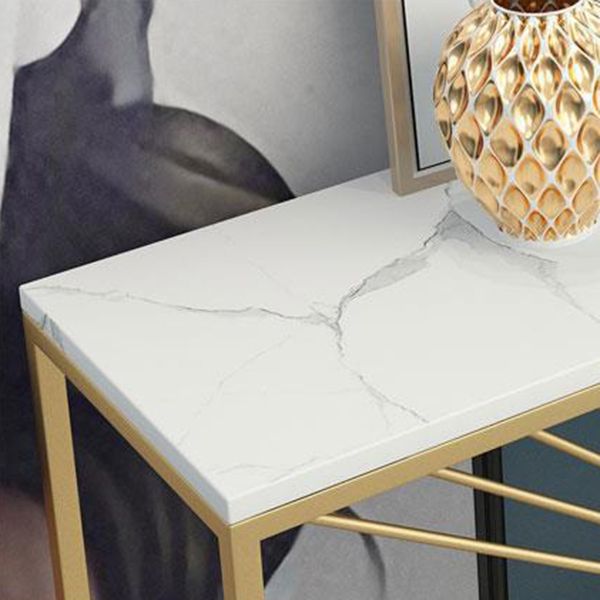 Glam Rectangle Console Table Antique Finish Console Sofa Table in Marble