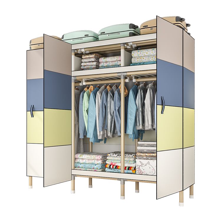 Modern Style Metal Frame Wardrobe Foldable Wardrobe with Garment Rod