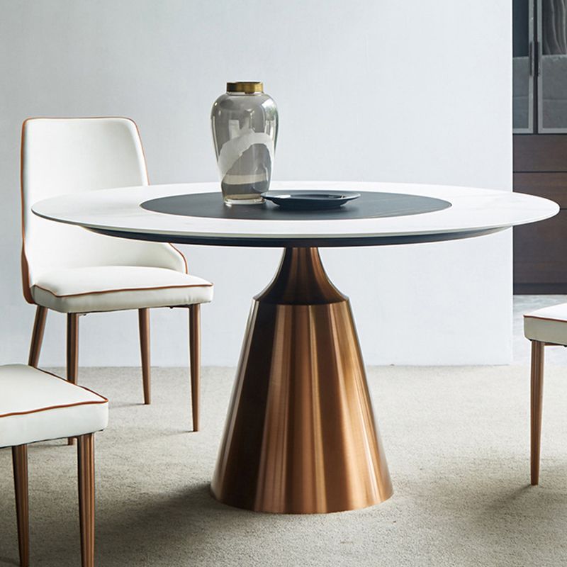 Glam Dining Round Table Sintered Stone Table with Metal Legs for Home Clearhalo 'Dining Tables & Seating' 'Dining Tables' 'dining_table' 'furn' 'furn_dining_table' 'Furniture' 'Kitchen & Dining Furniture' 1200x1200_38ab9410-c289-4ddd-9664-93af940d3322