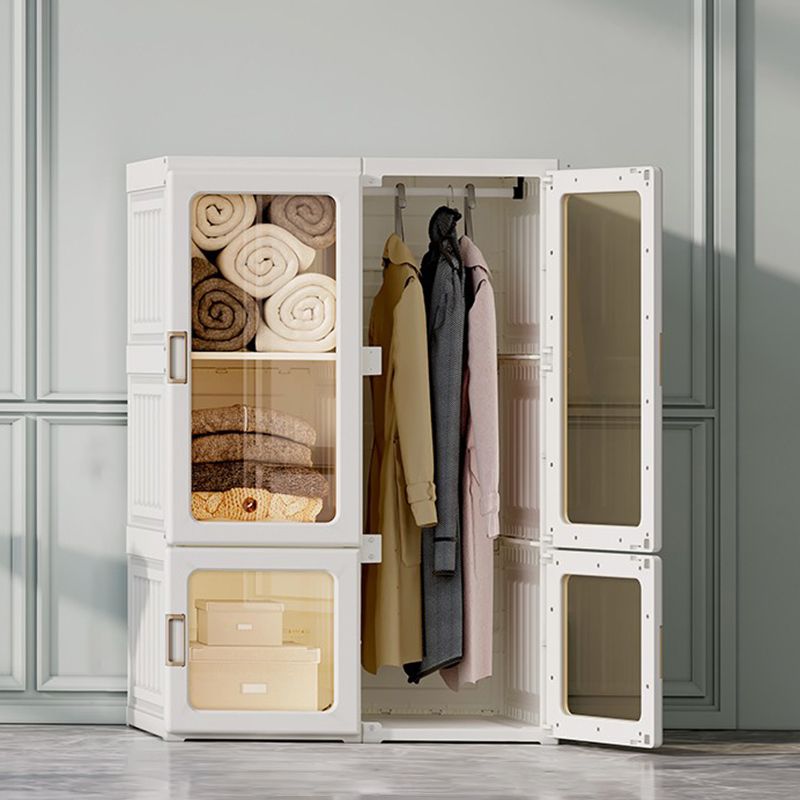 Guardaroba pieghevole di plastica autoportante contemporaneo con ripiani in bianco