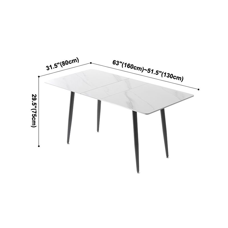 Rectangle Extendable Industrial Dining Table White Sintered Stone Table with 4 Black Legs Clearhalo ' dining_table' 'Dining Tables & Seating' 'Dining Tables' 'furn' 'furn_dining_table' 'Furniture' 'furniture_dining_table' 'Kitchen & Dining Furniture' 'kitchen&dining_furn' 'kitchen' 'kitchen_dining_table' 1200x1200_38b4c63f-5319-46ee-a3e7-a79d02c84c57