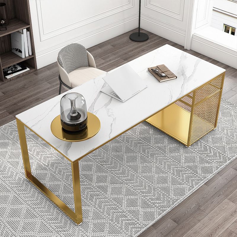 Glam Marble Mirrored Office Desk Pedestal 1-drawer Writing Desk Clearhalo 'furn' 'furn_office_desk' 'Furniture' 'Office Desks' 'Office Furniture' 'office_desk' 1200x1200_38b8be6a-0b49-4e8f-93fa-2fbb442bcbcb