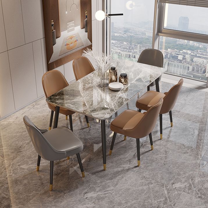 Contemporary Rectangle Stone Table for Restaurant Black Metal Pedestal Dining Table Clearhalo 'Dining Tables & Seating' 'Dining Tables' 'dining_table' 'furn' 'furn_dining_table' 'Furniture' 'Kitchen & Dining Furniture' 1200x1200_38bce643-973c-403c-81d6-da6092d803f4