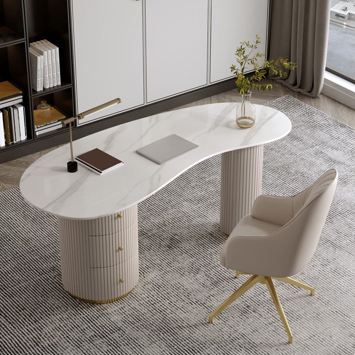 Modern Stone Office Desk 29.53" Tall Writing Desk with 3 Drawers Clearhalo 'furn' 'furn_office_desk' 'Furniture' 'Office Desks' 'Office Furniture' 'office_desk' 1200x1200_38bddf02-4dc9-46ef-8358-a2e46ecaa35e