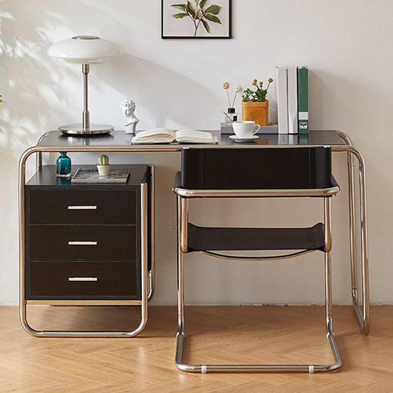 Modern Dining Accent Chair Faux Leather en Metal Dining Arm stoel