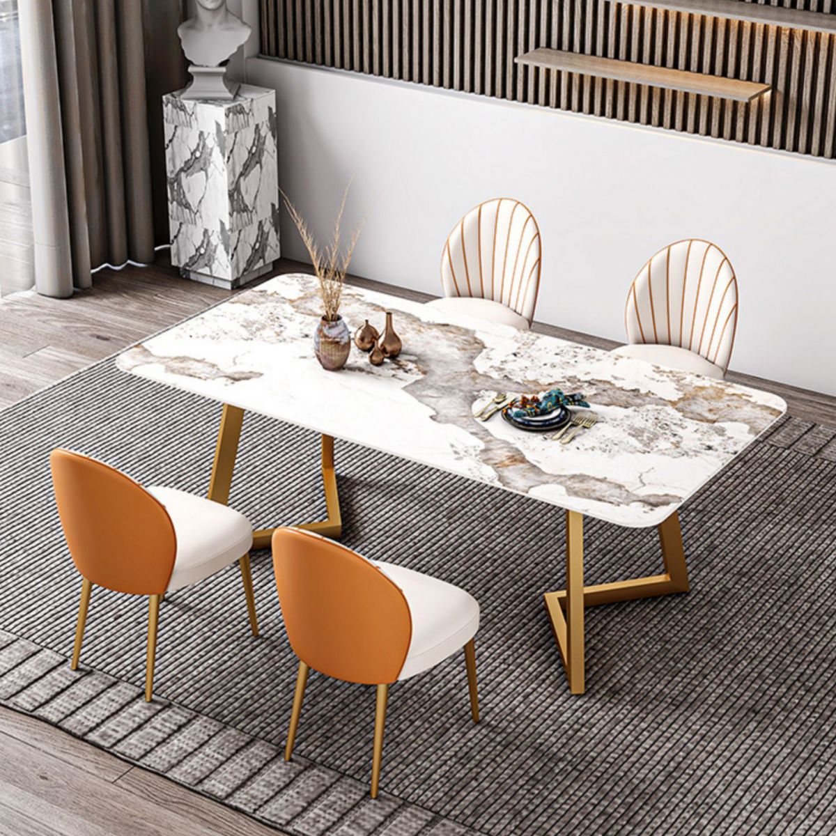 Iron and Slate Table Glam Style Simple Home Rectangular Dining Table Clearhalo 'Dining Tables & Seating' 'Dining Tables' 'dining_table' 'furn' 'furn_dining_table' 'Furniture' 'Kitchen & Dining Furniture' 1200x1200_38c5c0da-2f96-4c11-a419-8e53ea2aeca9