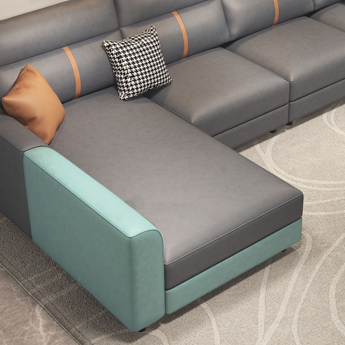 4 Seater Mid Century Modern Sofa & Chaise Faux Leather Square Arm Sofa