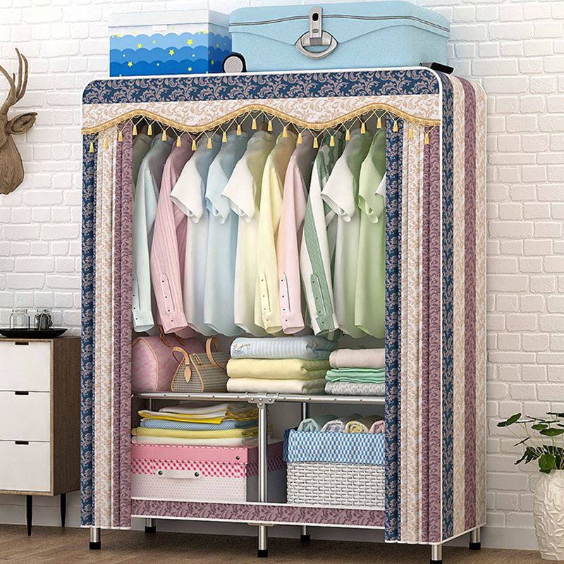 Contemporary Folding Wardrobe Cabinet Metal Frame Wardrobe with Shelves Clearhalo 'Armoires & Wardrobes' 'armoires_wardrobes' 'Bedroom Furniture' 'furn' 'furn_armoires_wardrobes' 'Furniture' 1200x1200_38c6c356-20bf-4d61-9d69-c43e9ff4e7d0