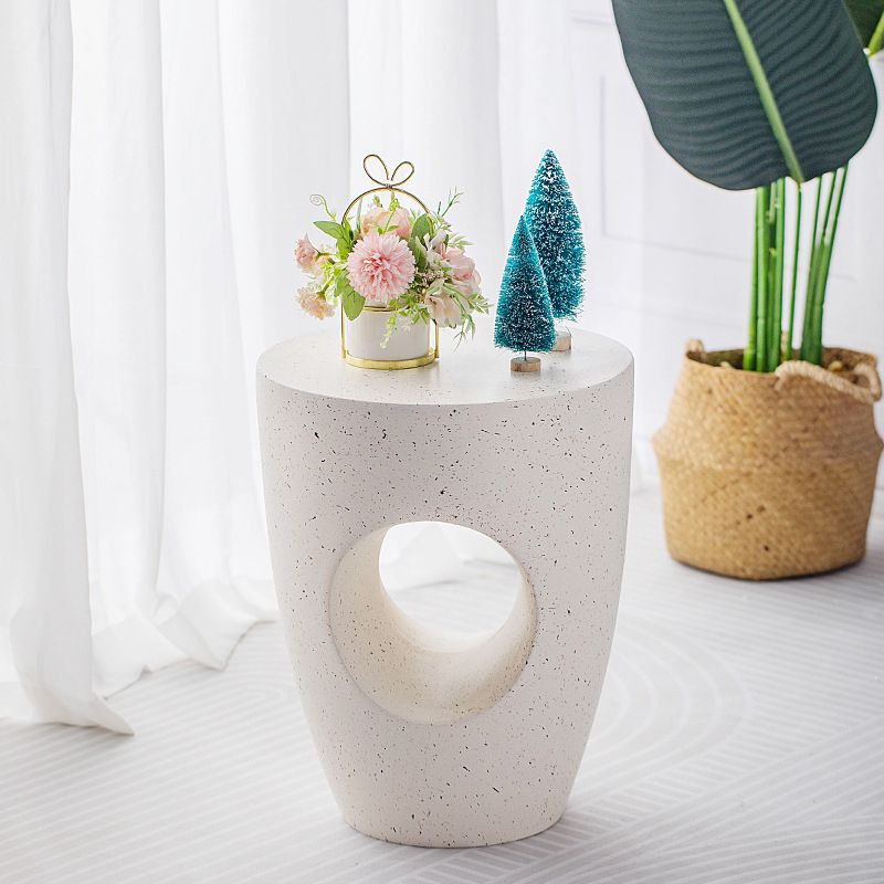 14.2" W x 14.2" D x 18.5" H Accent Side Table Cement with A Hole Corner Table in White