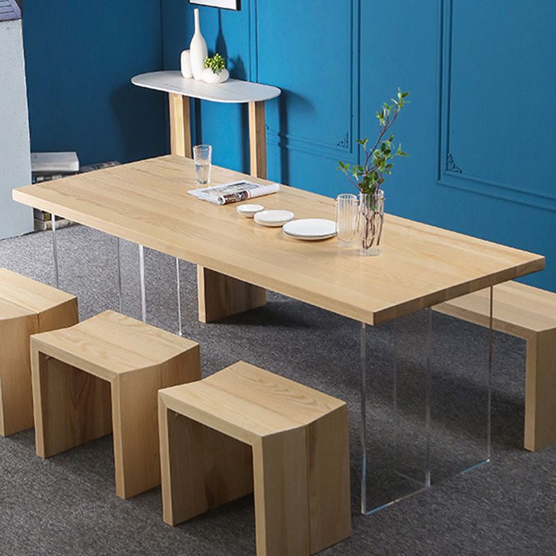 Simple Home Wood Dining Table Rectangle Shape Dining Table with Double Plastic Base Clearhalo ' dining_table' 'Dining Tables & Seating' 'Dining Tables' 'furn' 'furn_dining_table' 'Furniture' 'furniture_dining_table' 'Kitchen & Dining Furniture' 'kitchen&dining_furn' 'kitchen' 'kitchen_dining_table' 1200x1200_38cf43e0-ee5f-4219-8a89-083bc27651b9