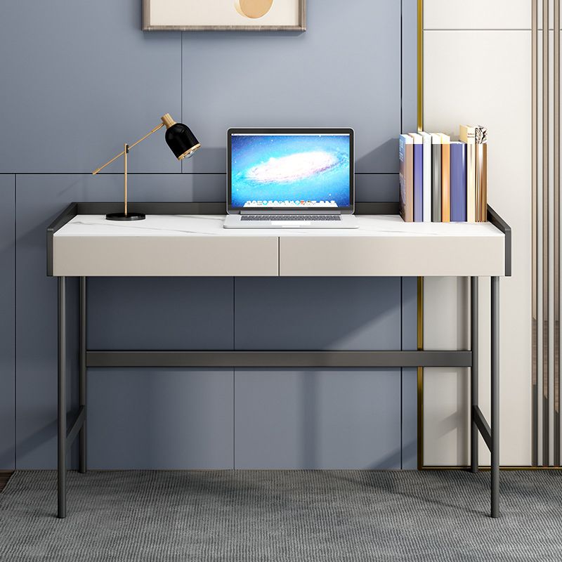 2 laden Office Desk Stone rechthoekig schrijfbureau met ijzeren benen