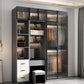 Glass and Wood Wardrobe Cabinet Modern Hinged Wardrobe Armoire