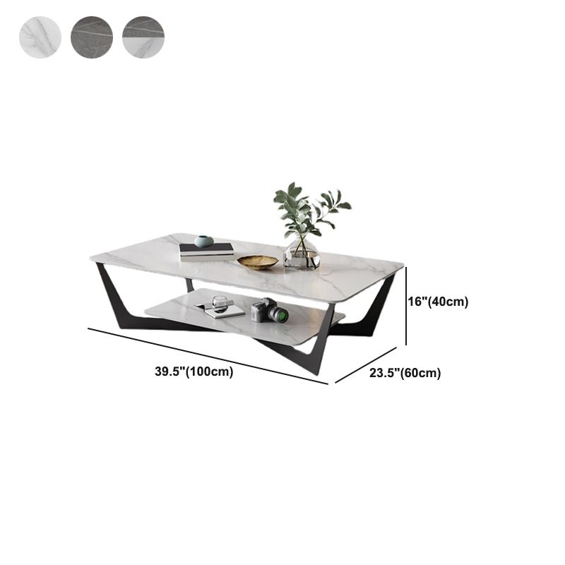 Rectangular Abstract Base Slate Glam Style with Storage Shelf Coffee Table